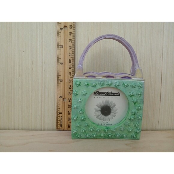 Purse Shaped Mini Picture Frame Resin Textured Fits a 2x2 Picture Cute Gift Idea - Picture 5 of 8